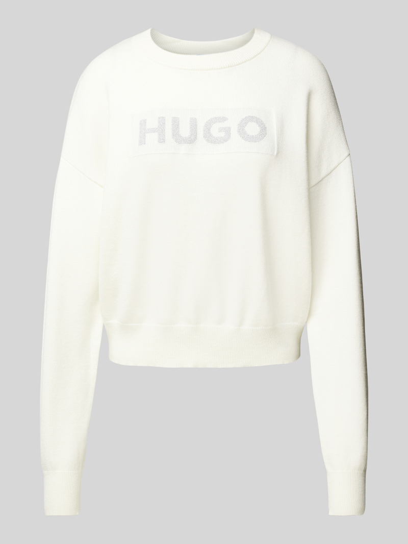 Hugo Blue Gebreide pullover met labelprint, model 'Slogerix'