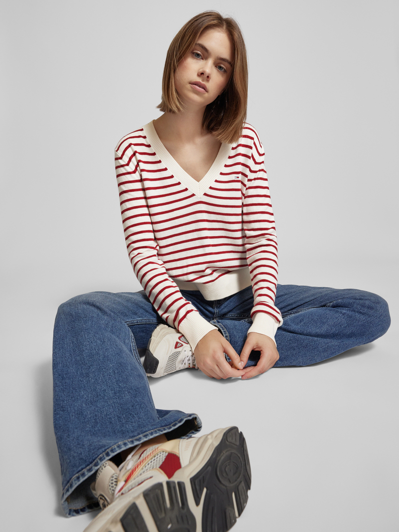 Tommy Jeans Pullover met V-hals en logostitching