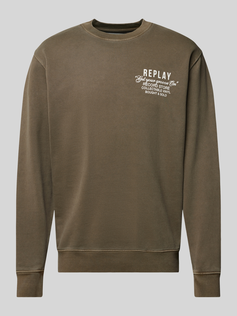 Replay Sweatshirt met labelprint en ronde hals