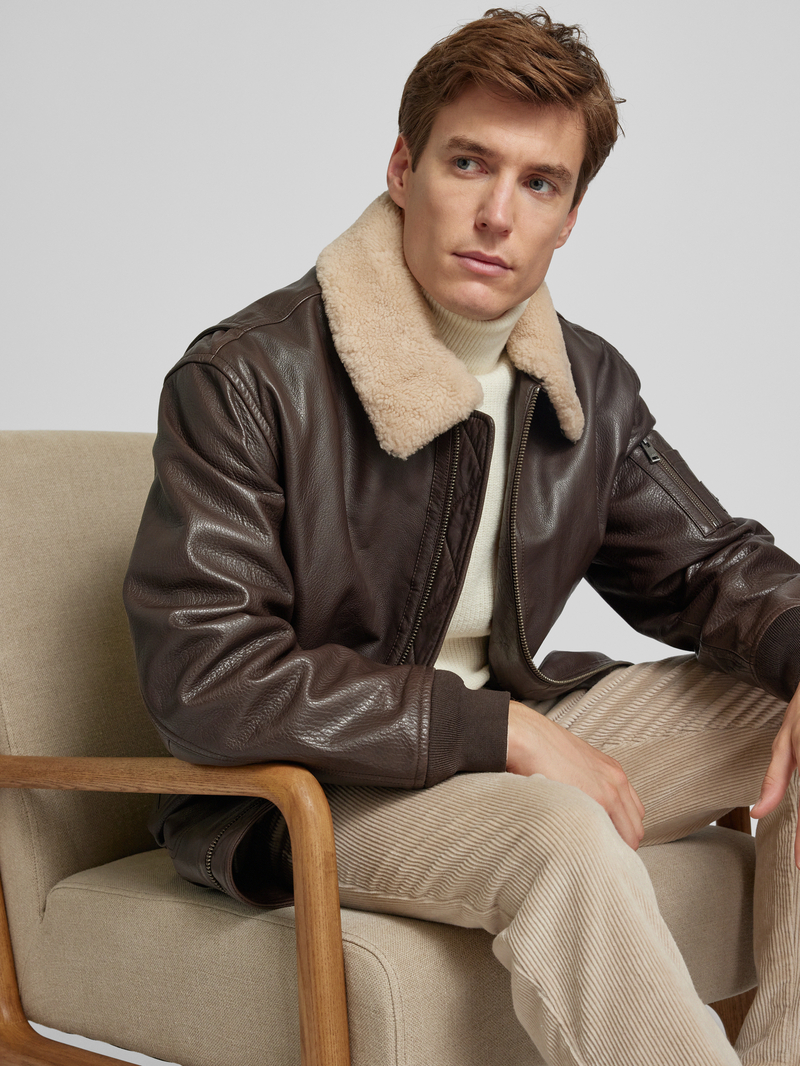 Boss Orange Straight fit leren jack met afneembare kraag van lamsvacht model 'JOBARK'