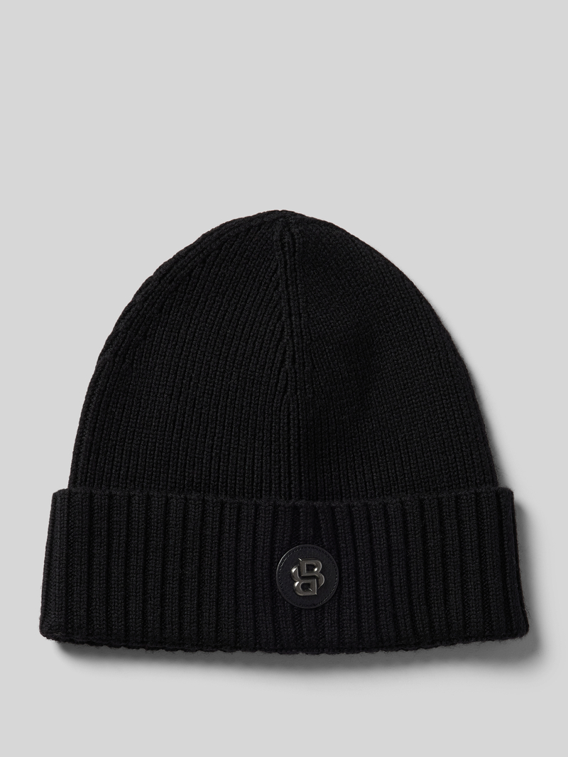Boss Beanie van scheerwol met labeldetail model 'Fati'