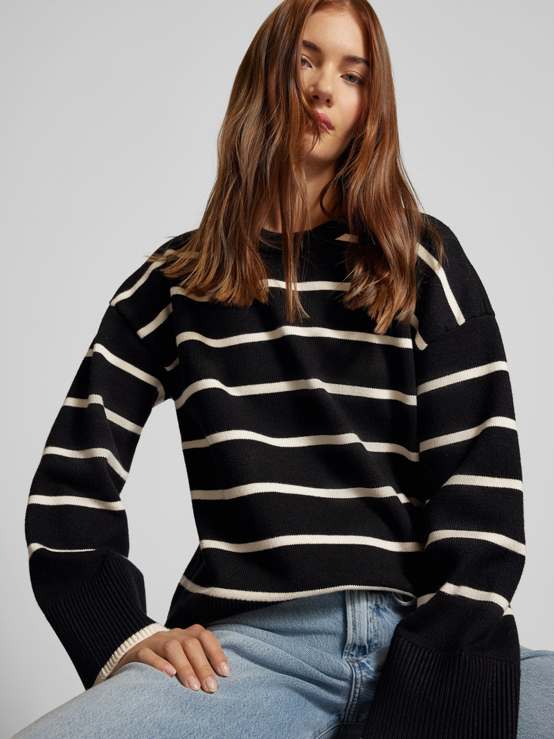 Pieces Loose fit gebreide pullover van viscosemix met streepmotief model 'MATHILDE'