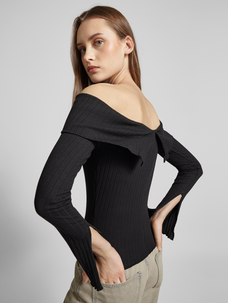 Pieces Top met lange mouwen en schouderkraag model 'JAZMINE'