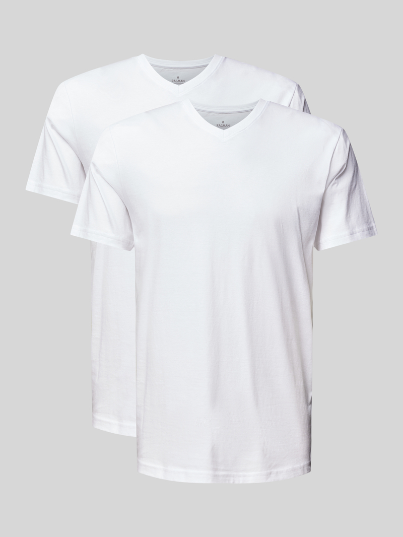 RAGMAN T-shirt met geribde V-hals