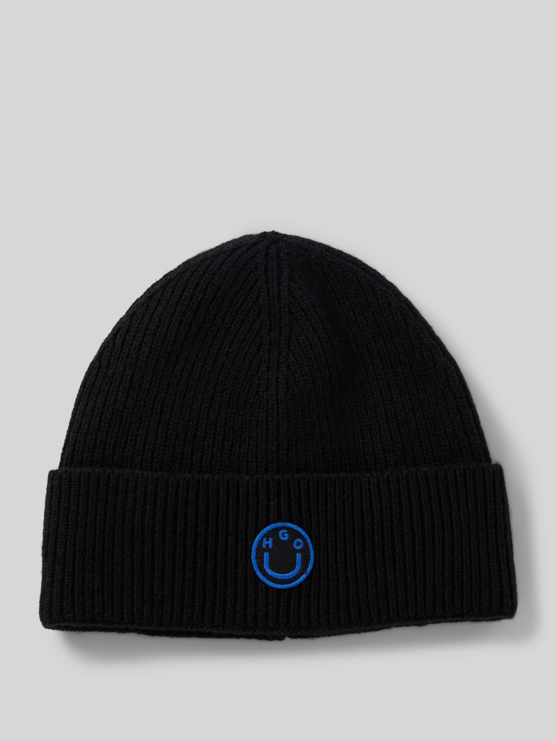 Hugo Blue Beanie van wolmix met stitching, model 'Xafi'