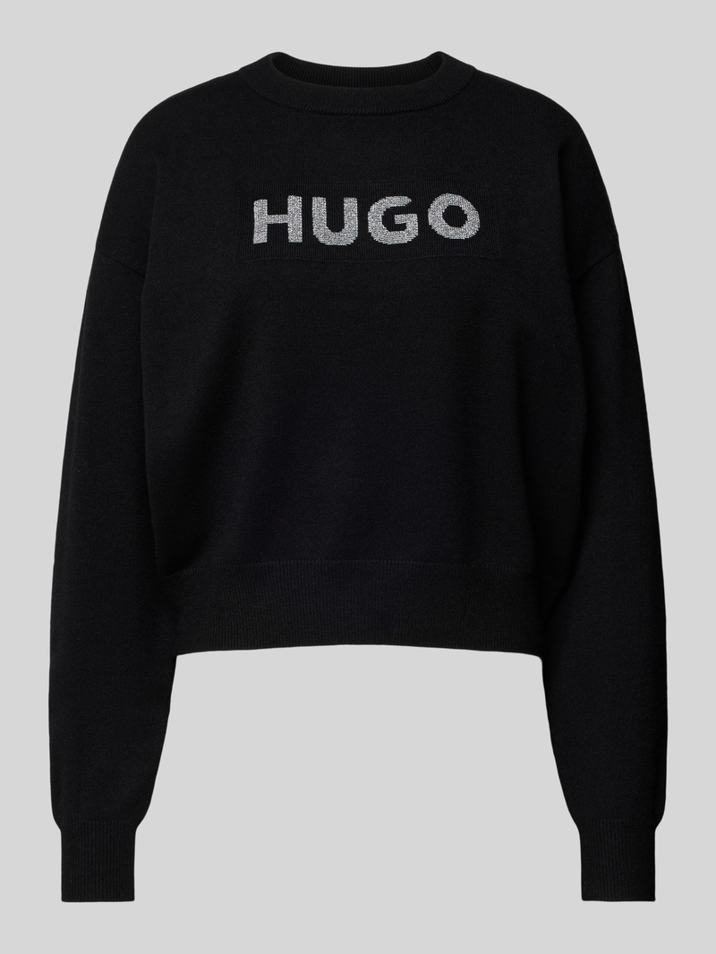 Hugo Blue Gebreide pullover met labelprint, model 'Slogerix'