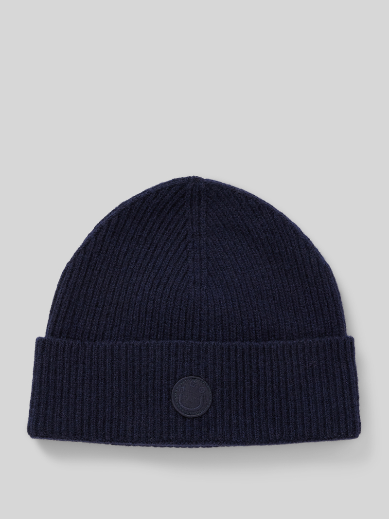 Hugo Blue Beanie van wolmix met stitching, model 'Xafi'