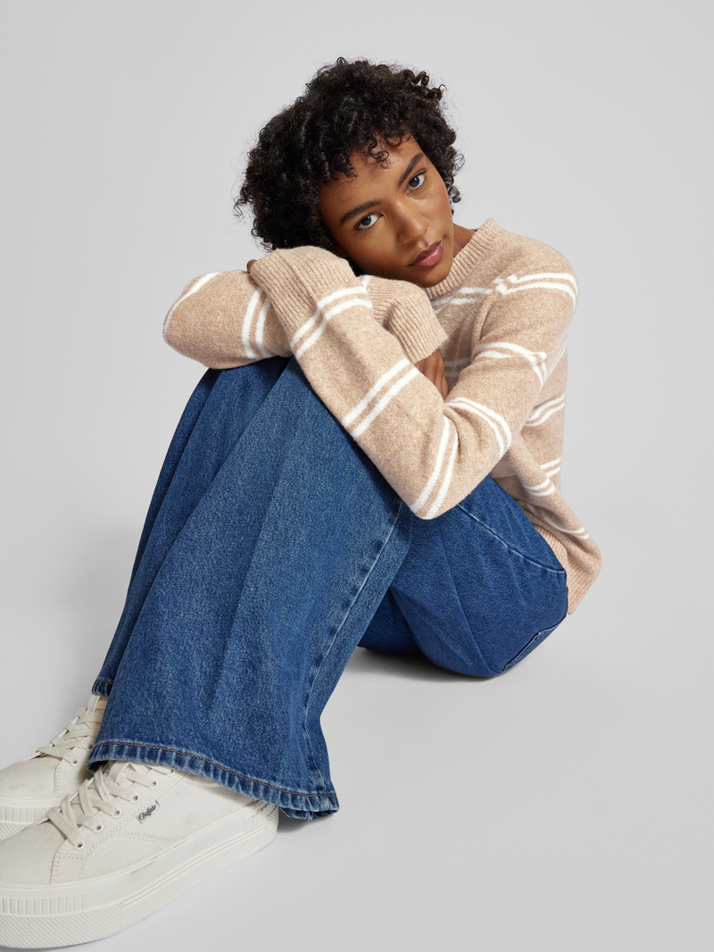 Pieces Regular fit gebreide pullover met streepmotief model 'OLIVIA'