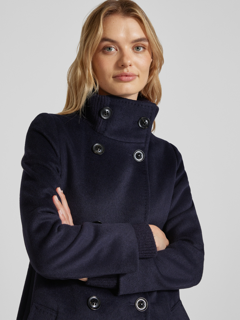 s.Oliver BLACK LABEL Regular fit lange wollen jas met geribde opstaande kraag