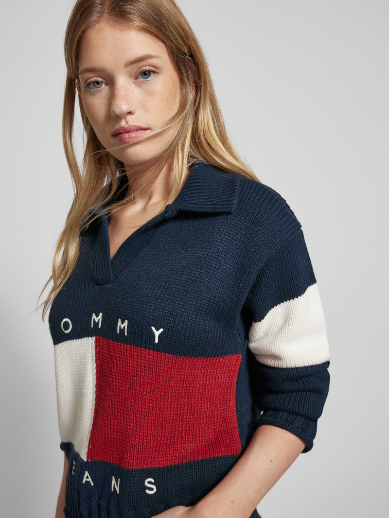 Tommy Jeans Gebreide pullover met platte kraag en V-hals