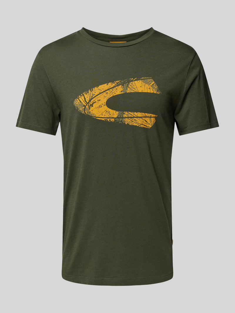 camel active T-shirt met geribde ronde hals