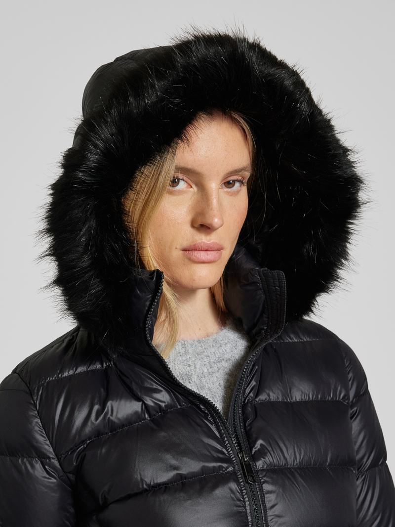 Tommy Hilfiger Gewatteerd jack met capuchon van imitatiebont model 'GLOSS'