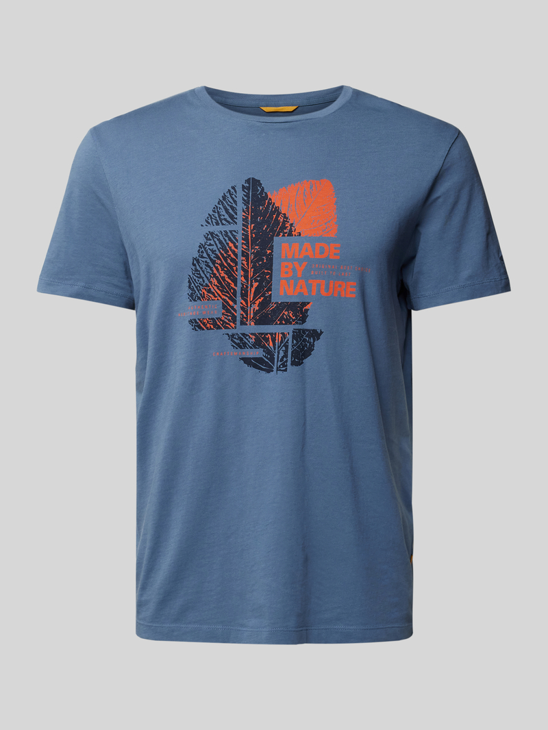 camel active T-shirt met geribde ronde hals