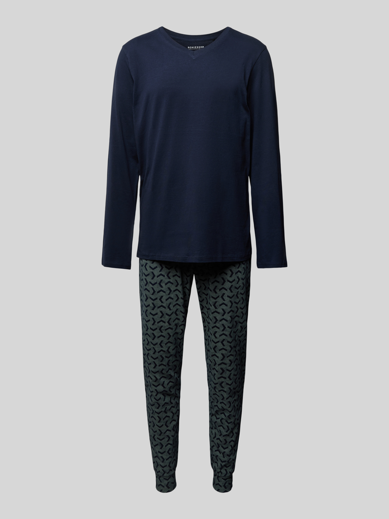 Schiesser Pyjama met geribde V-hals