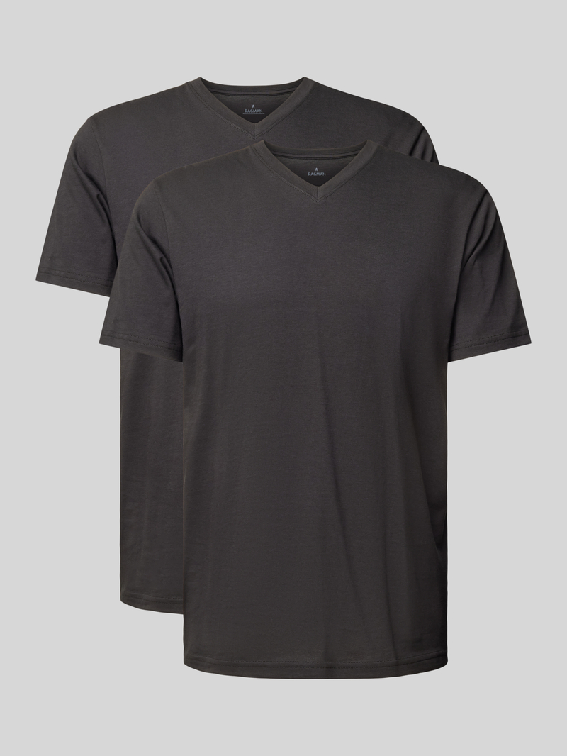 RAGMAN T-shirt met geribde V-hals
