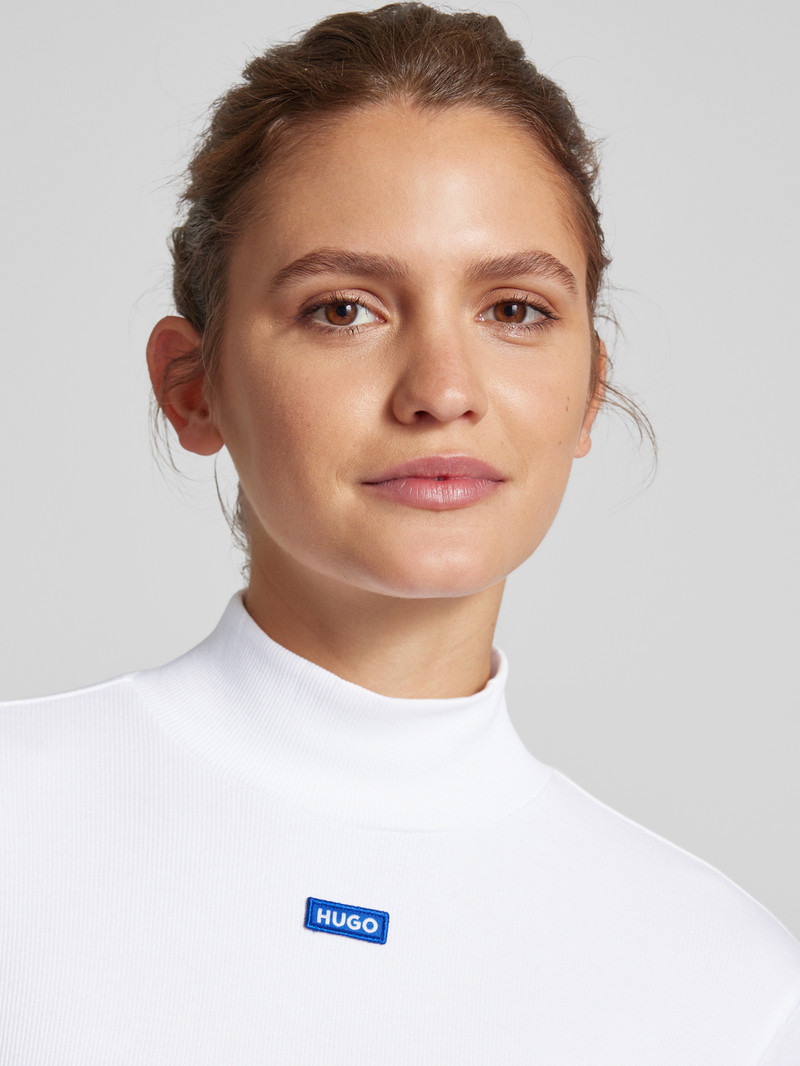Hugo Blue Shirt met lange mouwen en geribde opstaande kraag