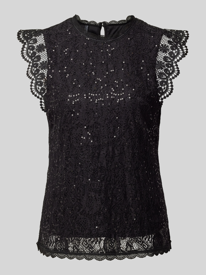Pieces Regular fit kanten top met pailletten model 'OLLINE''
