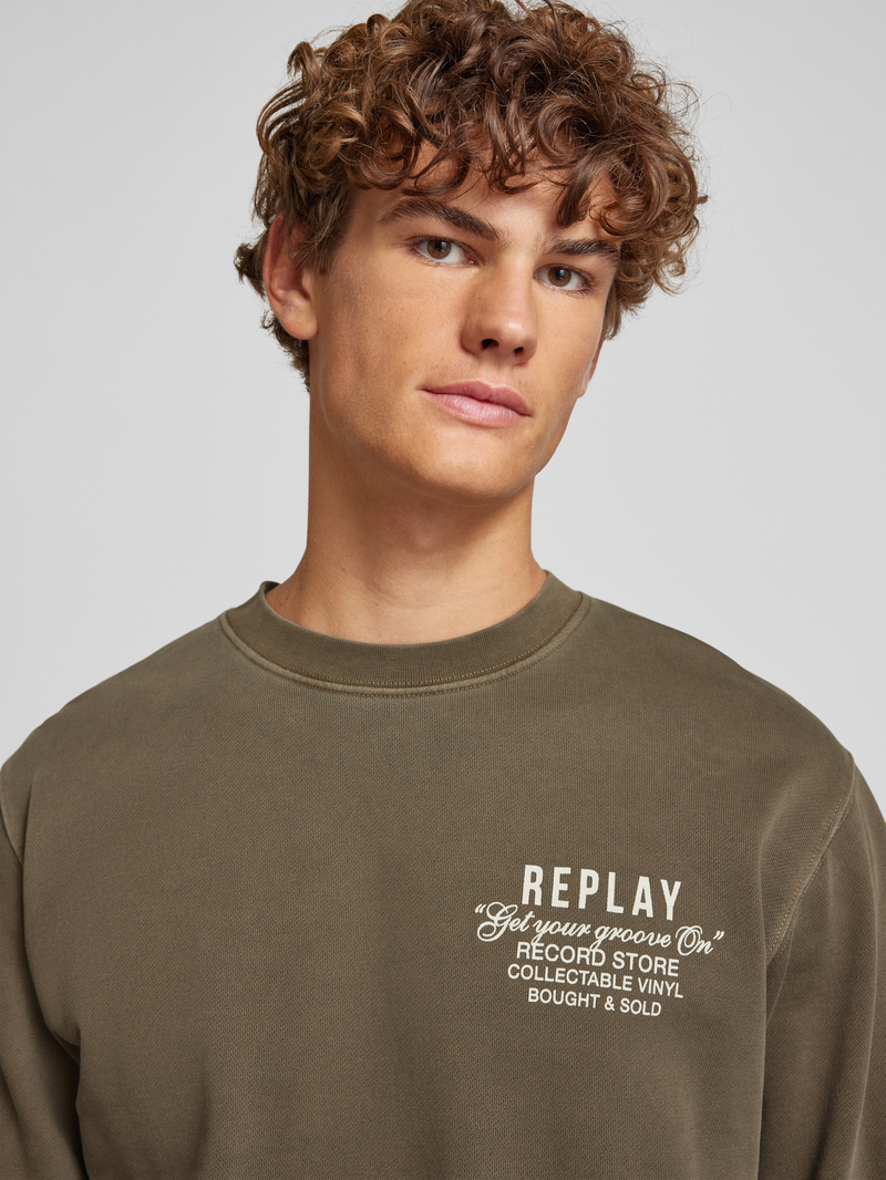 Replay Sweatshirt met labelprint en ronde hals