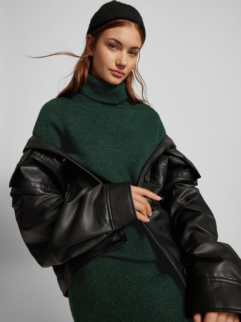 Pieces Relaxed fit gebreide jurk met col en zijsplitten model 'JULIANA'