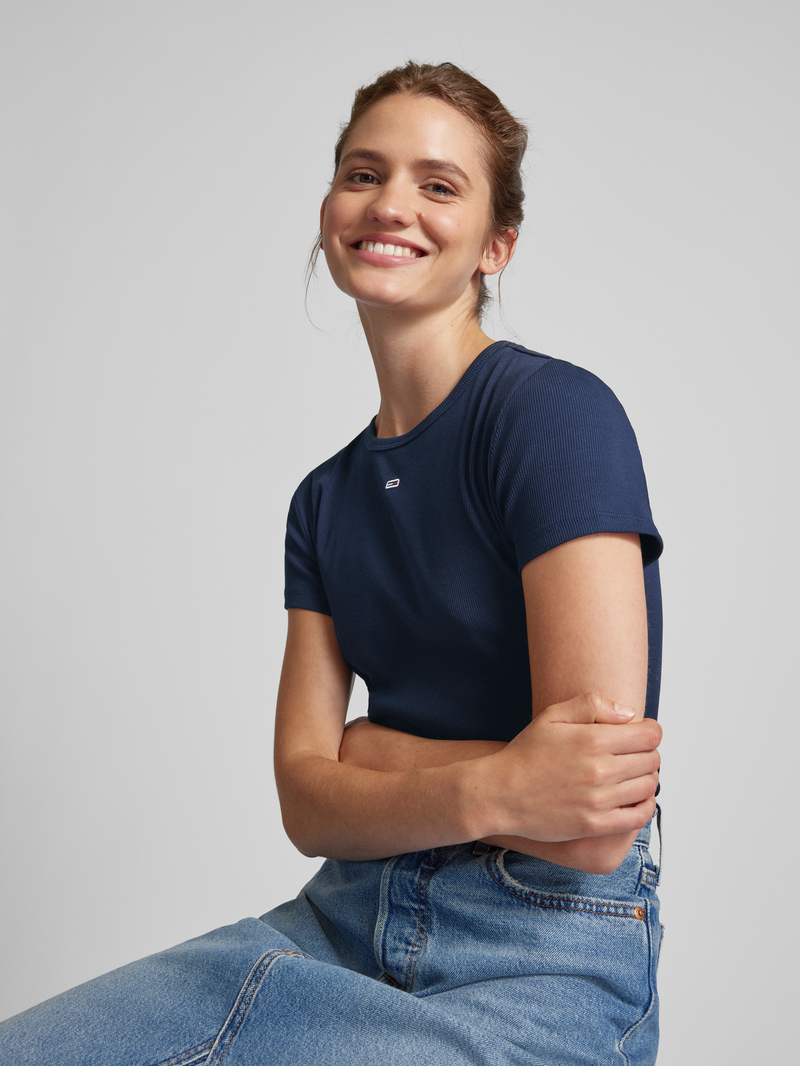 Tommy Jeans Slim fit T-shirt met labelstitching