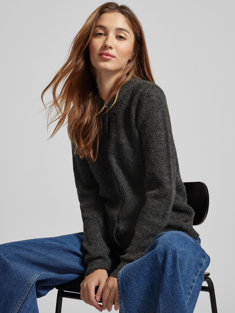 Pieces Regular fit gebreid jack van wolmix met ribboorden model 'NEMESIO'