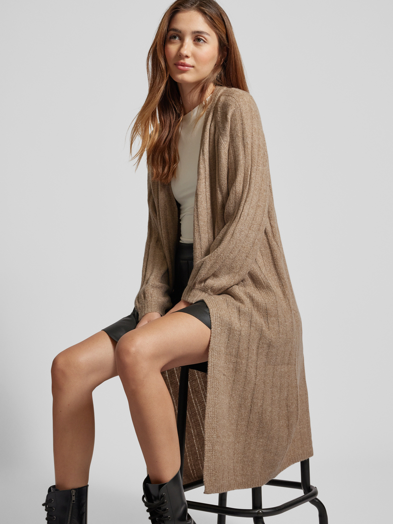 Pieces Loose fit lange cardigan met wol in geribd design model 'MAGGY'