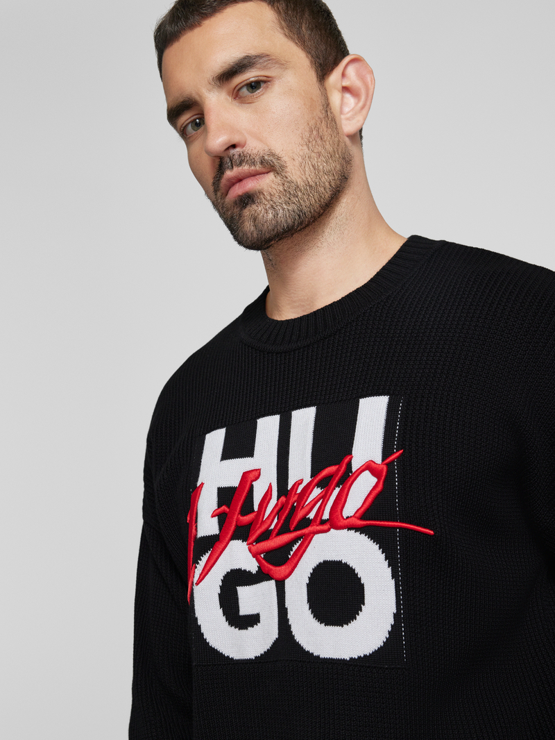 HUGO Gebreide pullover met labelstitching model 'Semou'
