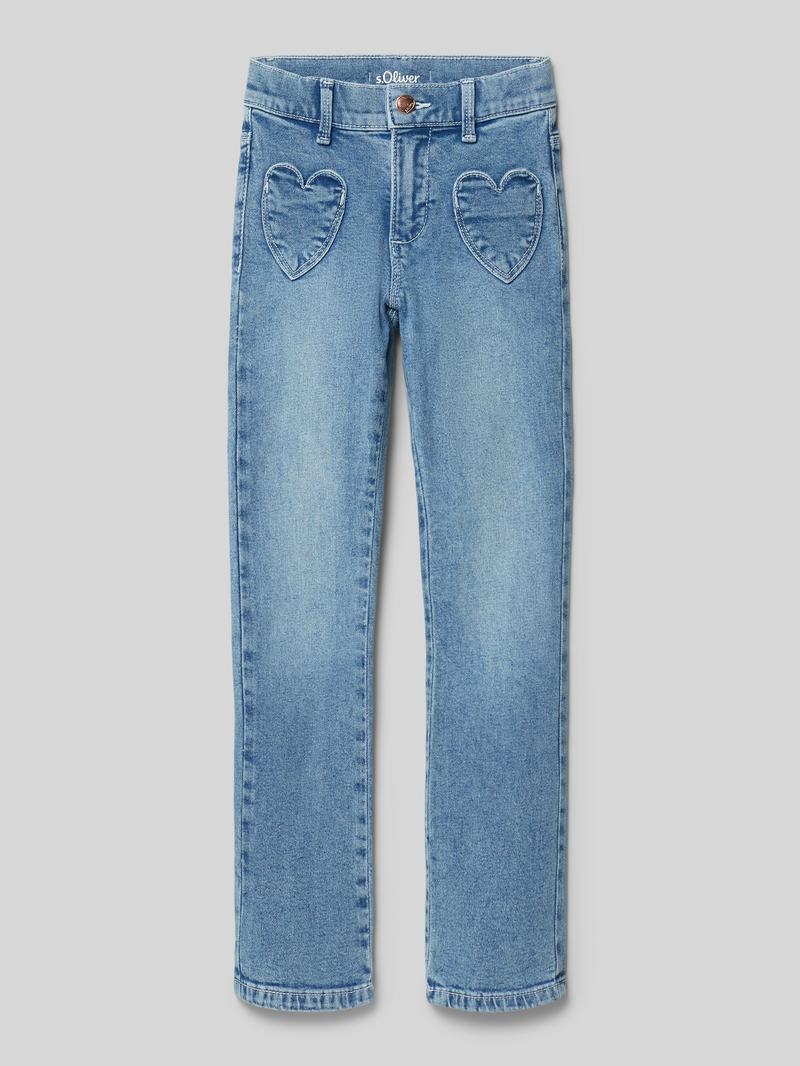 s.Oliver RED LABEL Flared leg jeans van zachte katoenmix met opgestikte hartvormige zakken model 'BETSY'