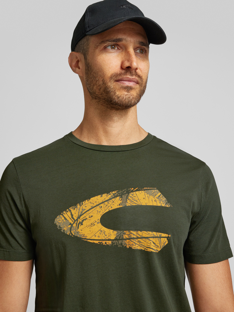 camel active T-shirt met geribde ronde hals