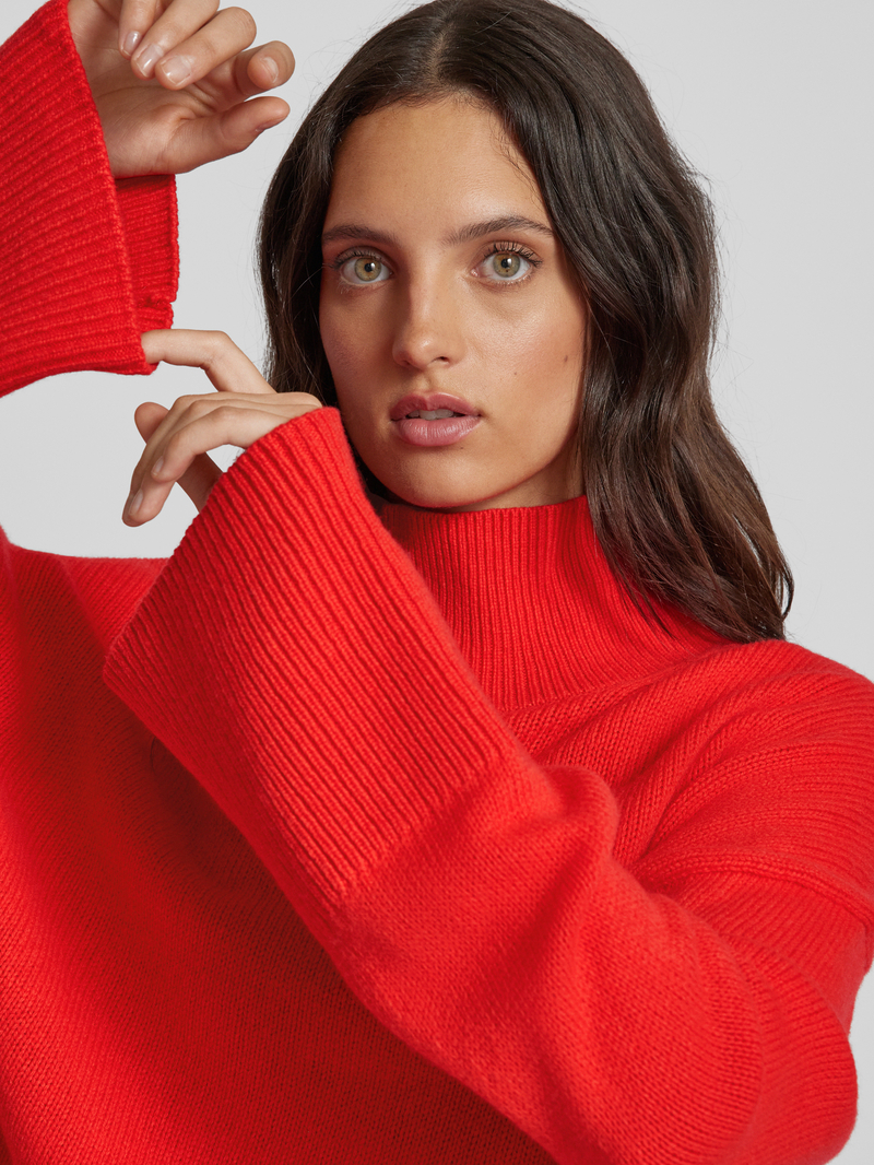 Marc O'Polo Loose fit gebreide pullover met opstaande kraag van een scheerwolmix