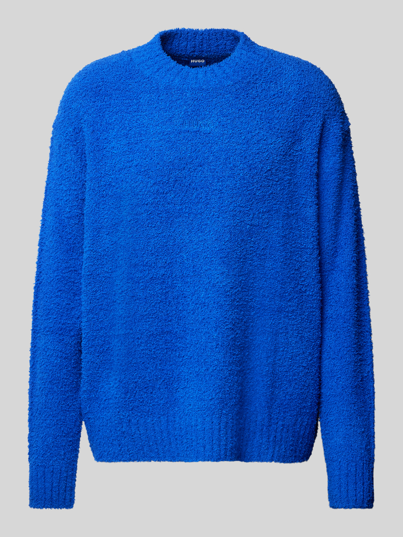 Hugo Blue Gebreide pullover met labelstitching, model 'Sanou'