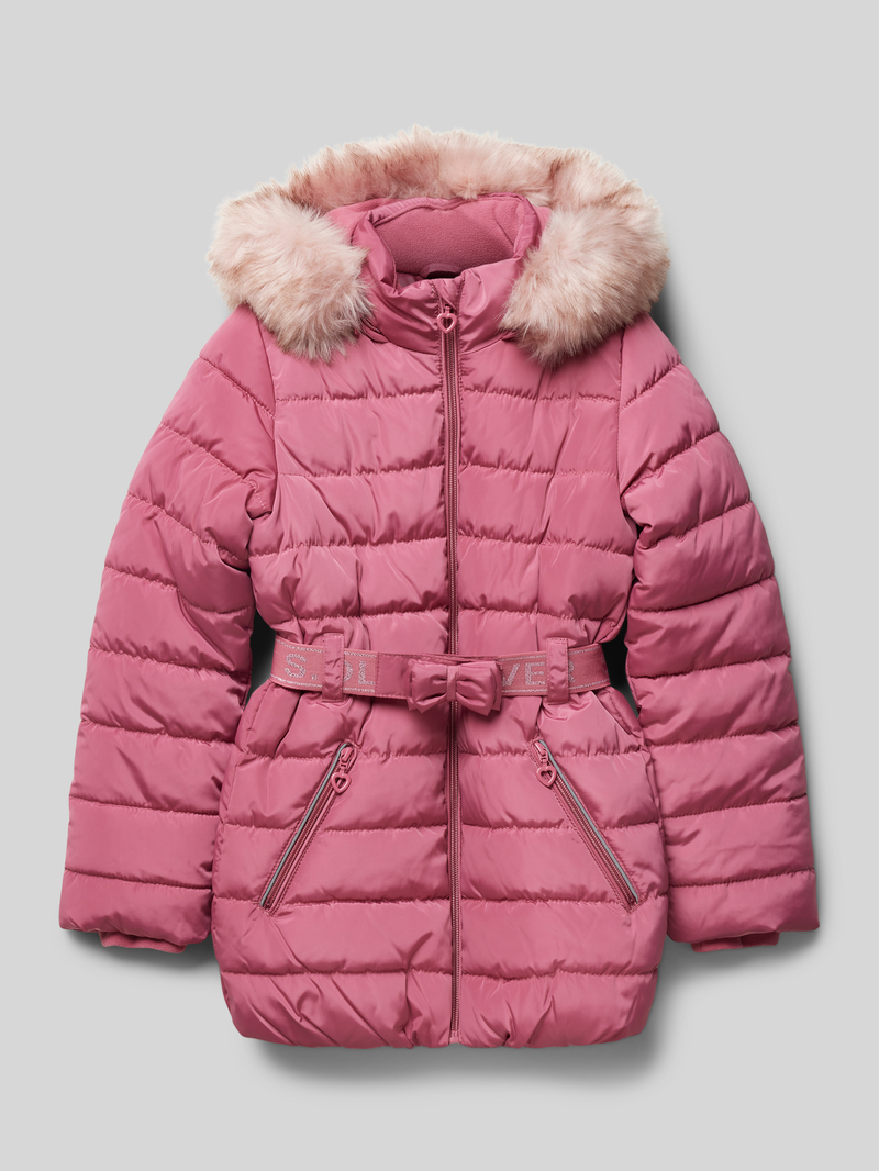 s.Oliver RED LABEL Regular fit gewatteerde lange jas met afneembare rand van imitatiebont