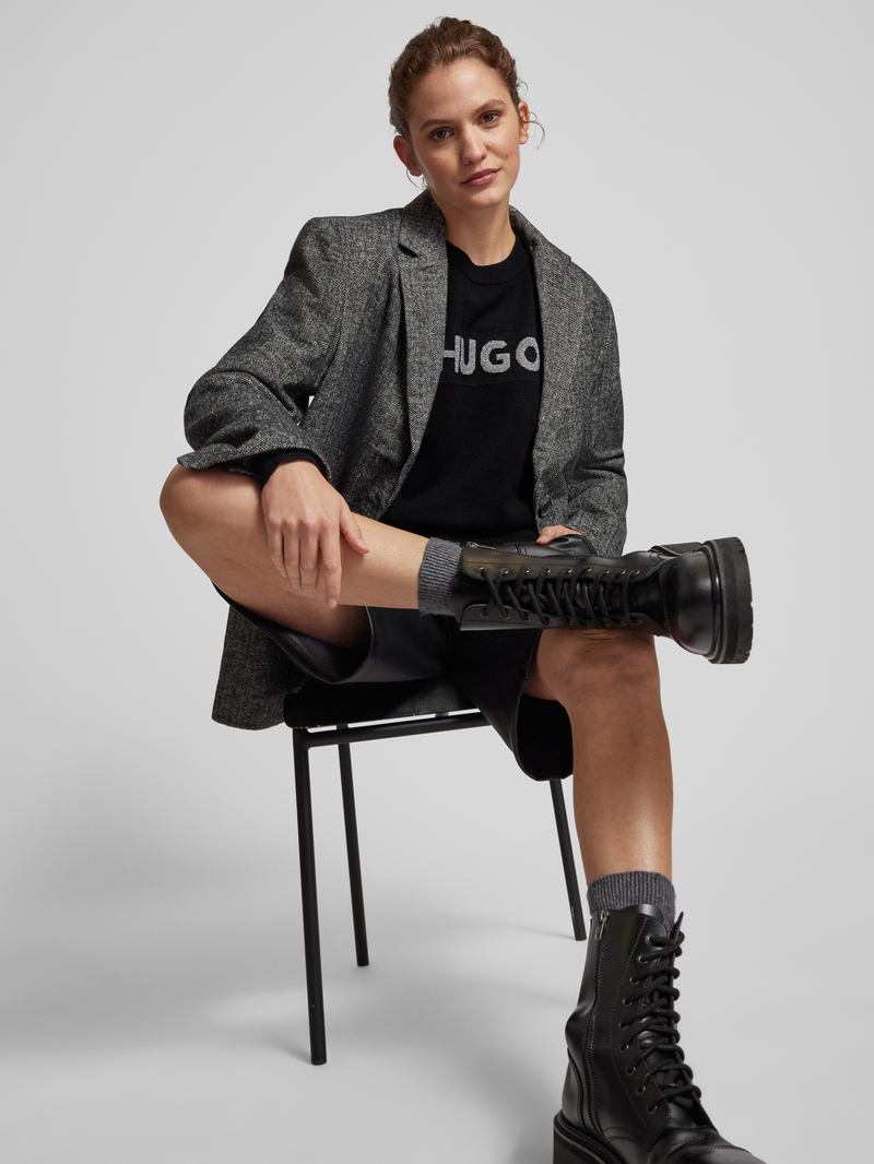 Hugo Blue Gebreide pullover met labelprint model 'Slogerix'