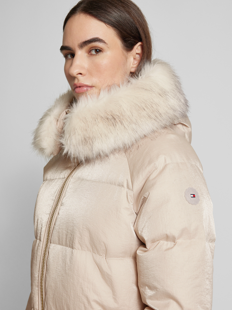 Tommy Hilfiger Gewatteerde lange jas met imitatiefelbeet
