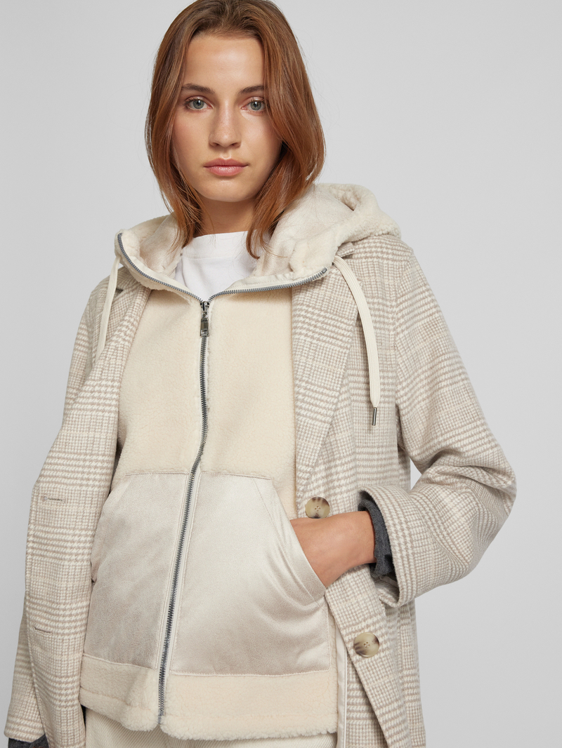 s.Oliver RED LABEL Regular fit lange wollen jas met uitneembare inzet van teddybont