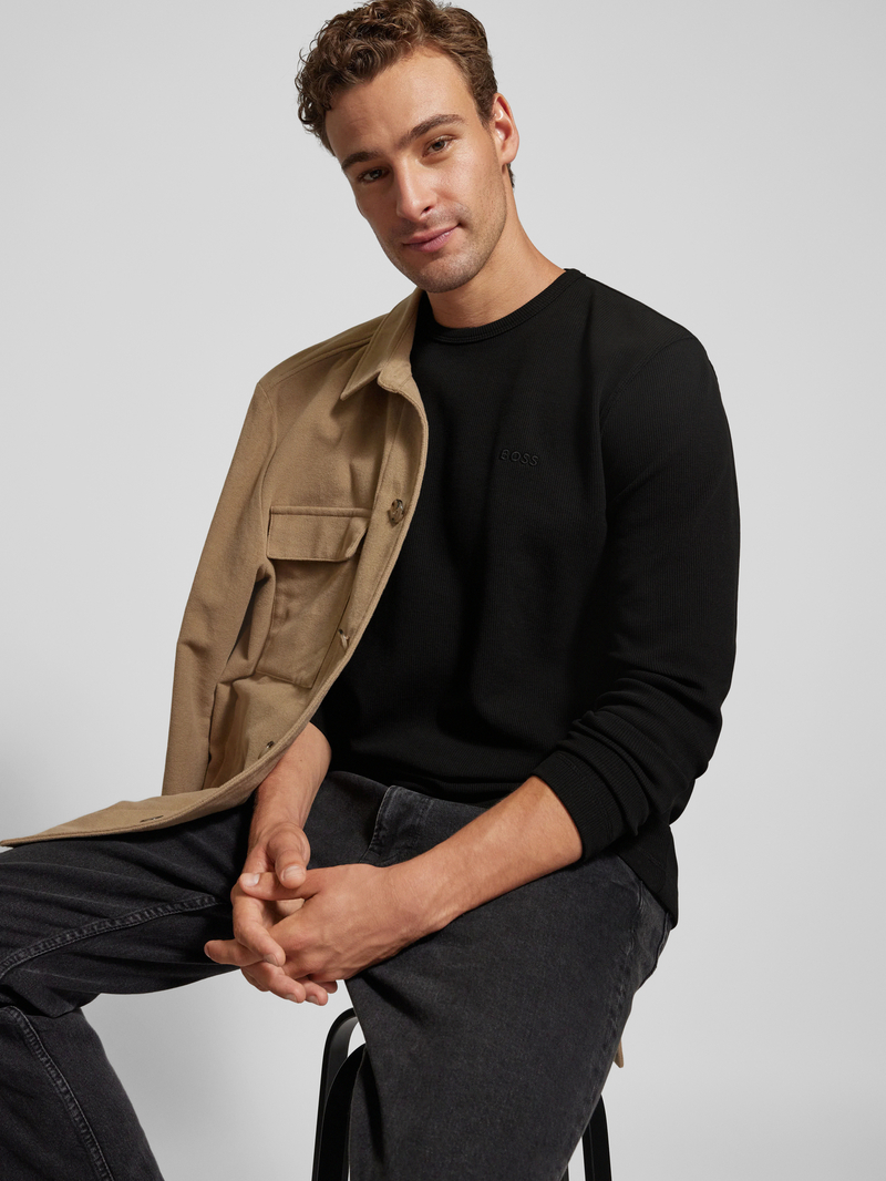 Boss Orange Shirt met lange mouwen en labelstitching model 'Tempesto'