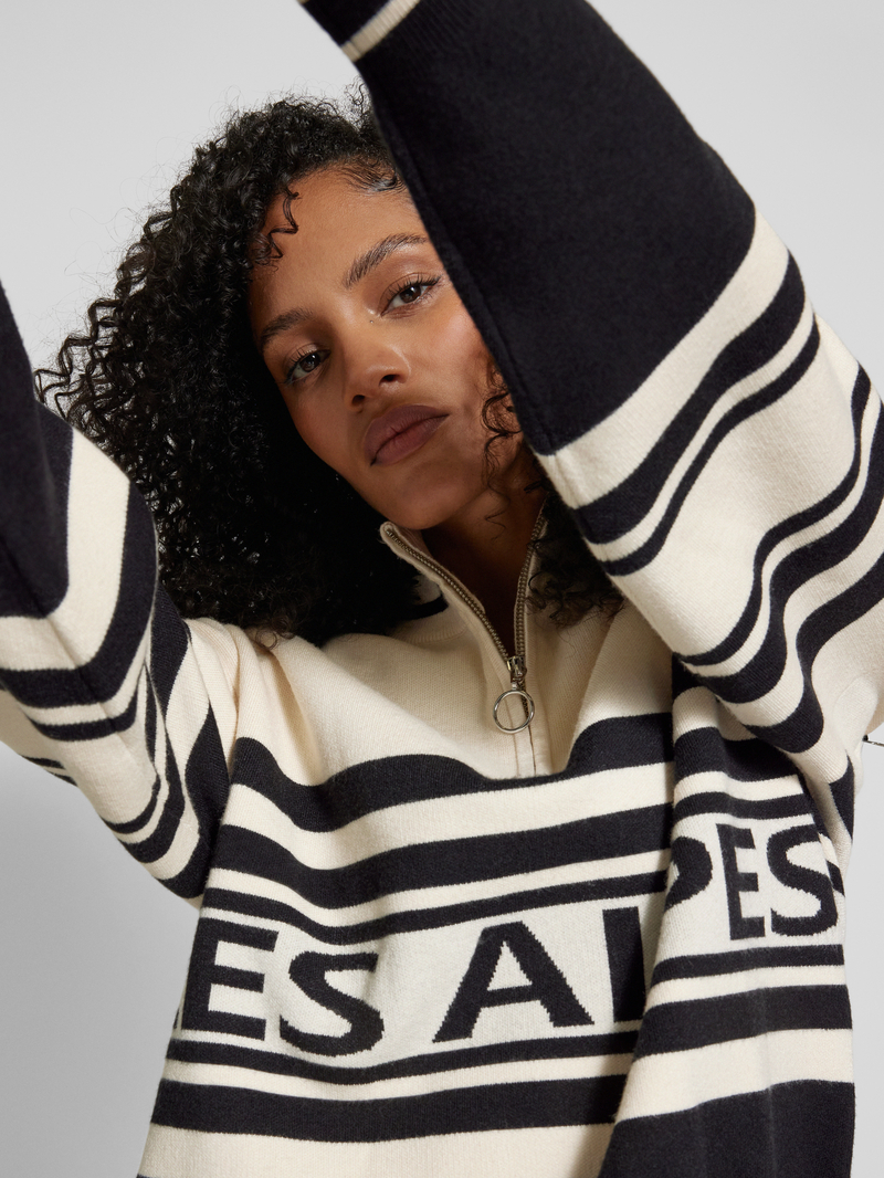 Jake*s Casual Gebreide pullover van viscosemix met opstaande kraag en ritssluiting