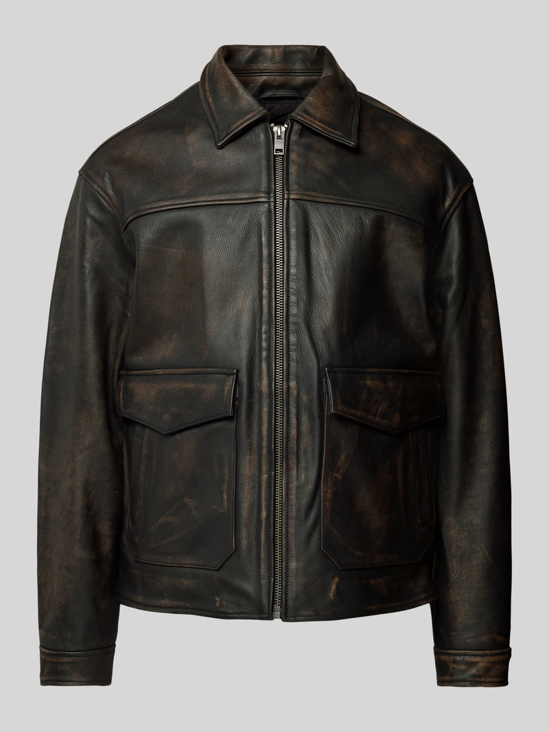 Jack & Jones Premium Leren jack met kentkraag, model 'WALLACE'