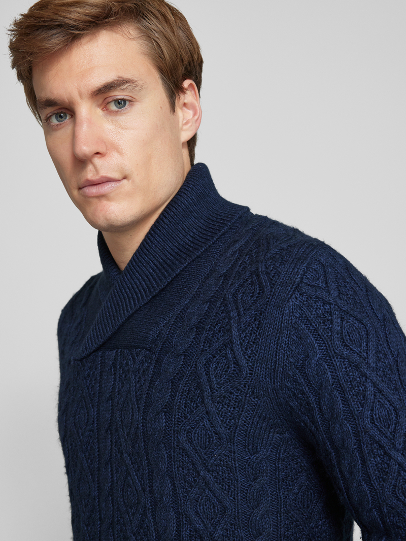 s.Oliver RED LABEL Regular fit pullover met sjaalkraag van wolmix met kabelpatroon