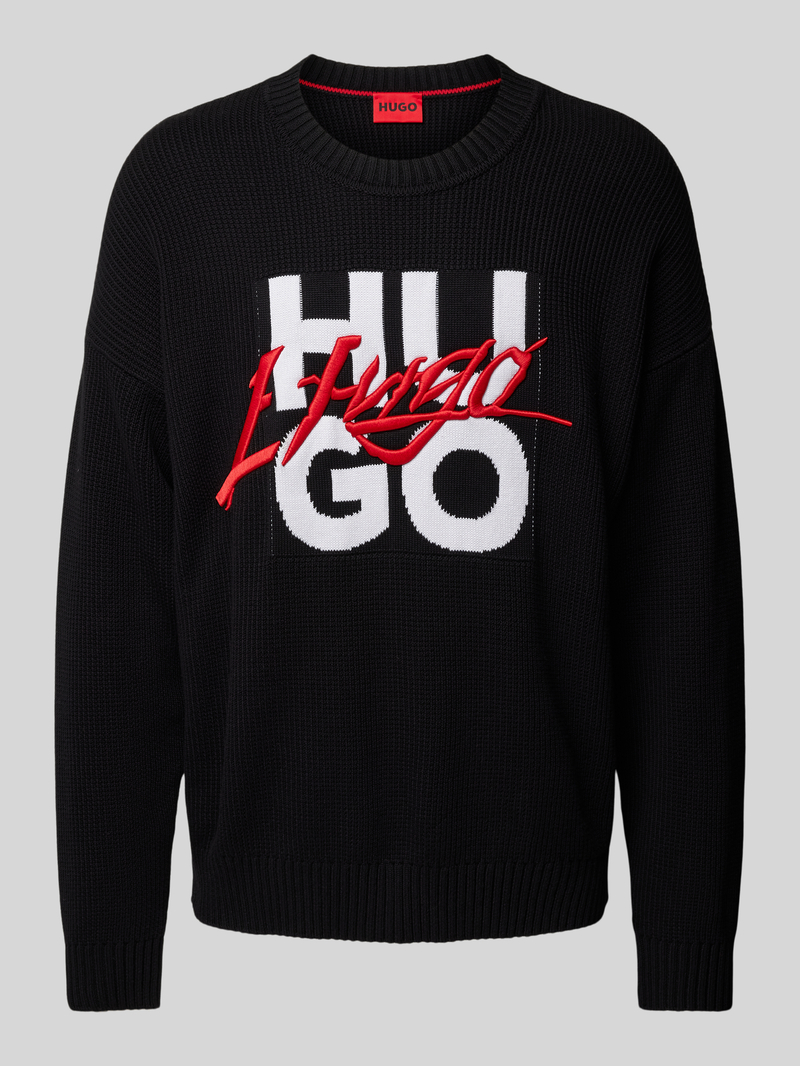 HUGO Gebreide pullover met labelstitching model 'Semou'