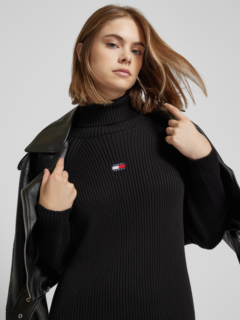 Tommy Jeans Gebreide jurk met col en labelpatch
