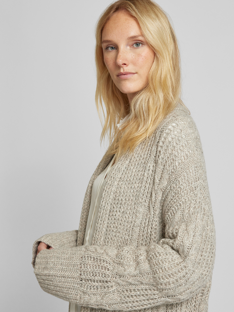 Tom Tailor Loose fit cardigan met gerecyclede wol en kabelpatroon