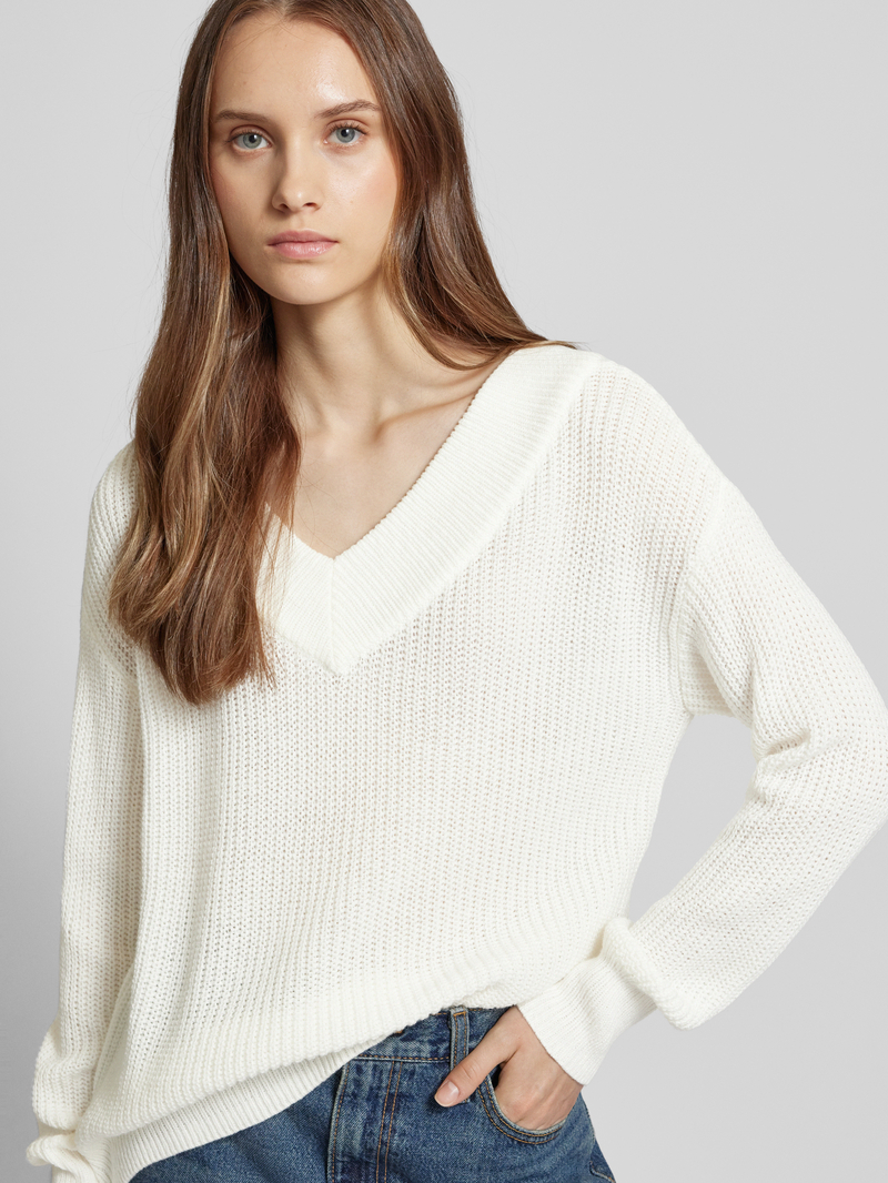 Only Regular fit gebreide pullover met geribde V-hals model 'MELTON LIFE'
