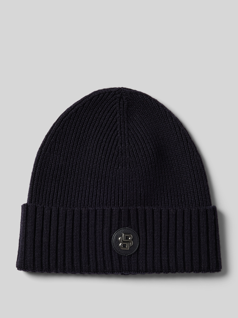 Boss Beanie van scheerwol met labeldetail model 'Fati'