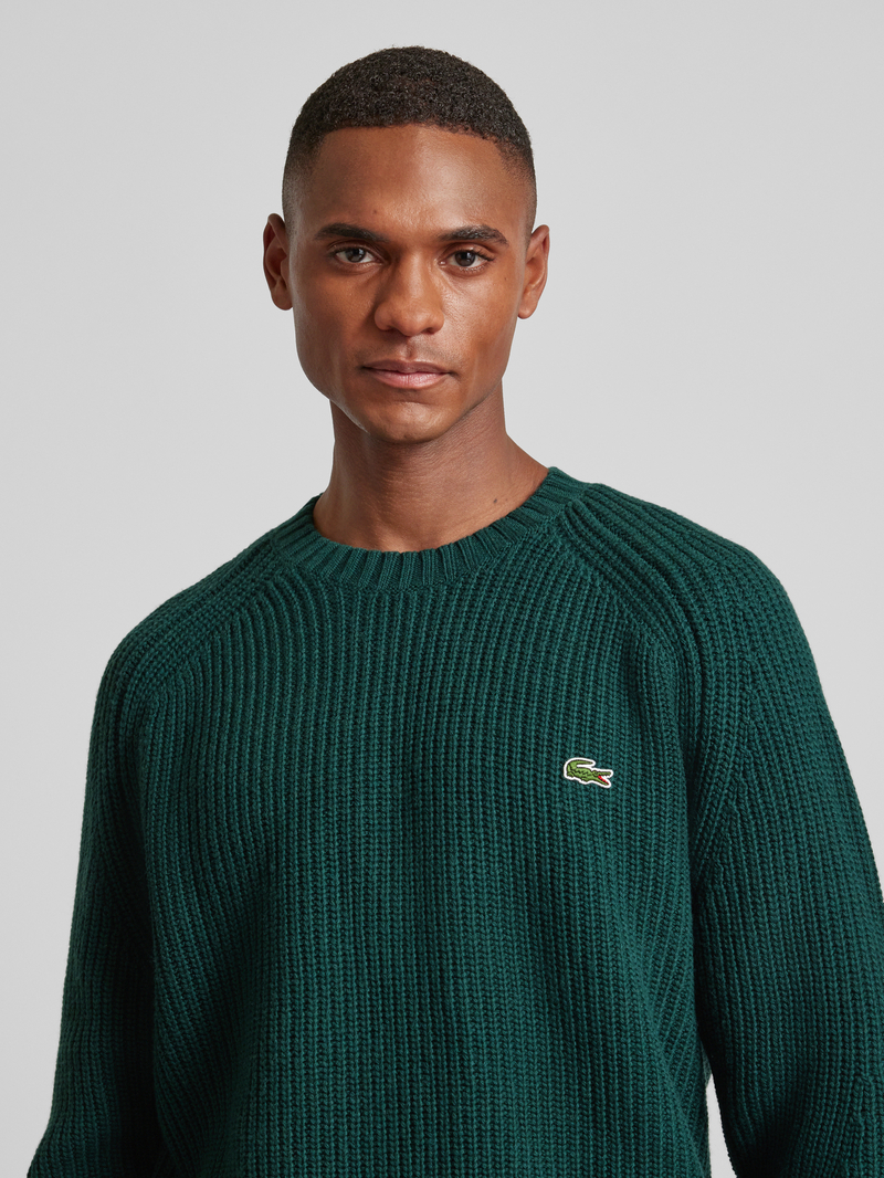 Lacoste Gebreide pullover van wol met logopatch model 'BEADED'