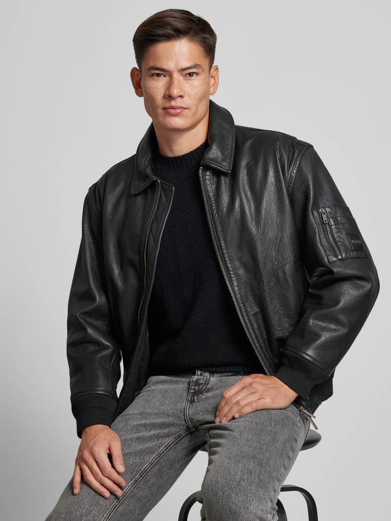 Boss Orange Straight fit leren jack met afneembare kraag van lamsvacht model 'JOBARK'