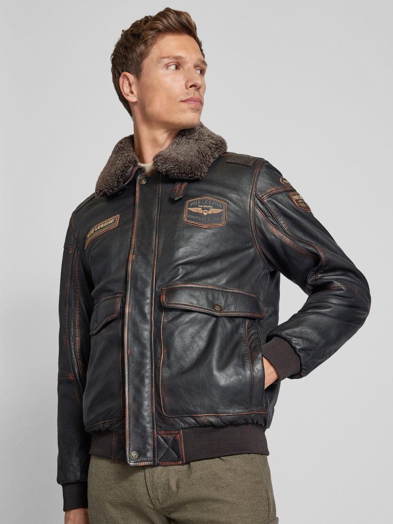 PME Legend Regular fit pilotenjack van leer model 'SNOWPROP'