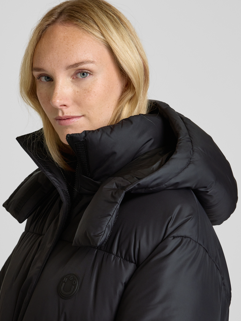 Hugo Blue Gewatteerde lange jas met labelpatch model 'Flavia'