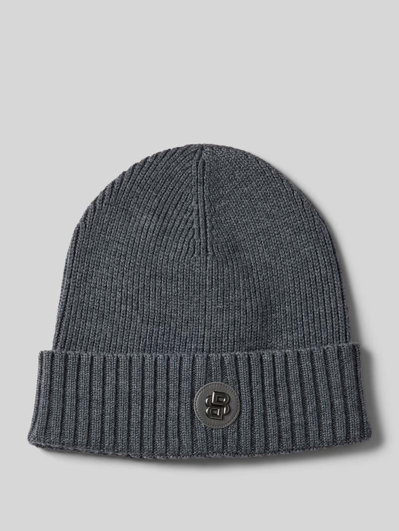 Boss Beanie van scheerwol met labeldetail model 'Fati'