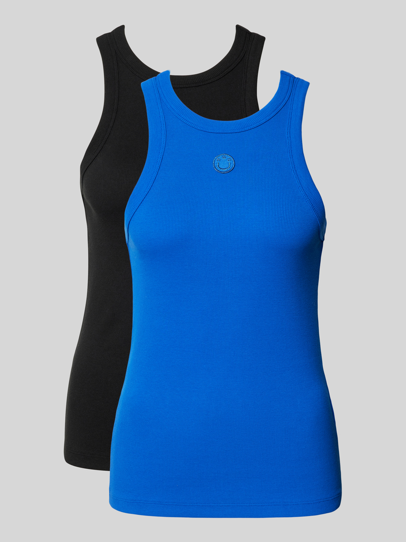 Hugo Blue Tanktop met labelstitching model 'Giving'